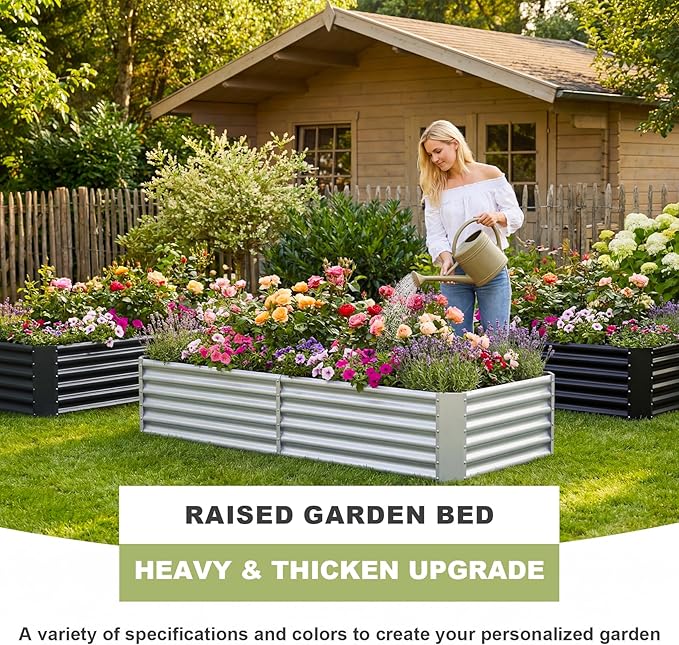 AHEONLAR 2 Pack 8×4×1.5ft Galvanized Raised Garden Beds Outdoor, Rectangle Sturdy and Durable Planter Boxes for Vegetables, Fruits, Flowers and Plants, Easy Assembly, Black