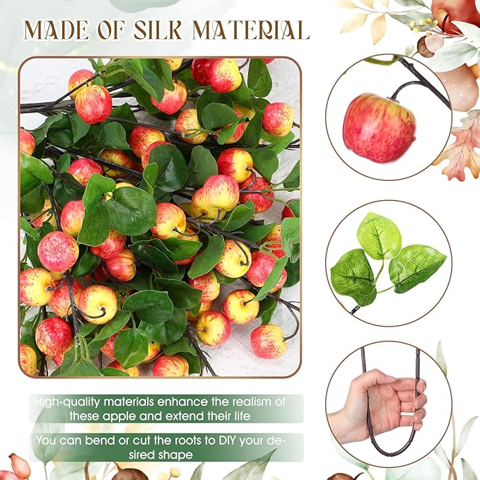 10 Pcs 27.56 Inches Artificial Fake Apple Branches Realistic Tall Apple Bouquets Tree Branch with Long Stem and Green Leaves Fruit Plant for Home Office Vase Filler Shop
