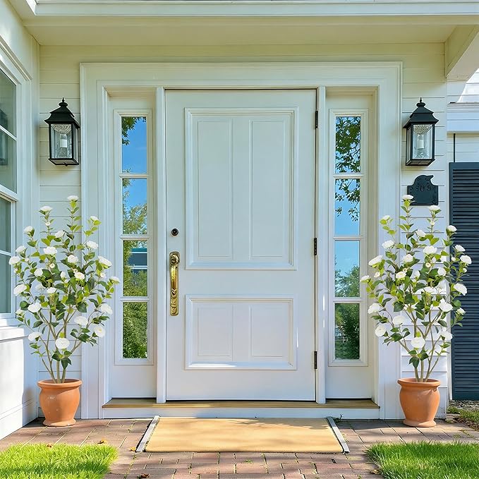 Nafresh 5FT Lush Artificial White Camellia Tree Outdoor 2 Pack, 60inch Faux Camellia Plant, Fake Camellia Flowers Tree for Indoor Outdoor Living Room Home Patio Front Door Garden Decor