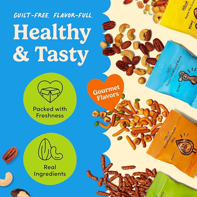 Nuts.com - Nuts and Dried Fruits Snack Box – Gourmet Mix Assortment for Winter, Valentine's Day and Festive Gifts – Package Includes Mixed Nuts, Dried Apricots & Fruits, Trail Mix, Heat Mix and Apple Pie Crunch