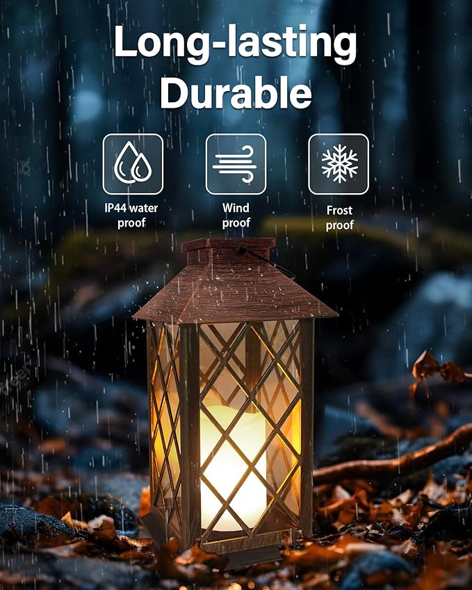 SHYMERY Solar Lanterns, Hanging Outdoor Lantern with Lasts 2X Longer LED Flickering Flameless Candles, Waterproof Outdoor Garden Lanterns Decorative for Patio, Porch,Deck, Yard, Table Decor 2 Pack