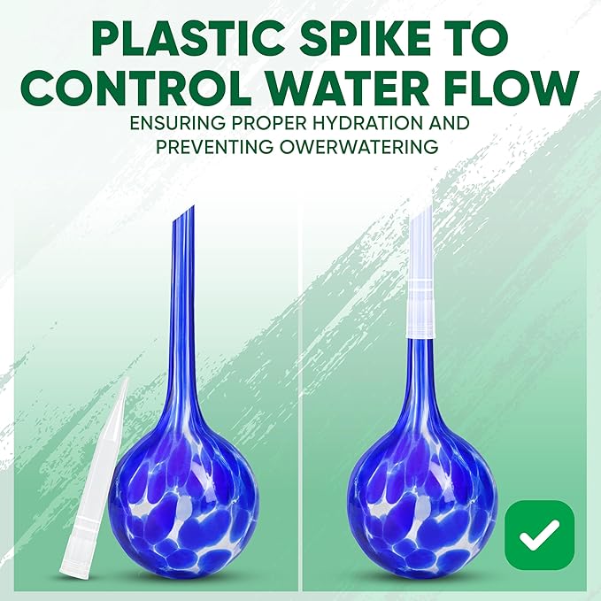 Mission Gallery Plant Watering Globes Set of 2 - Large Self Watering Globes for Indoor & Outdoor Plants - Multicolored, Automatic, Glass Watering Bulbs for Daily Use, Plant Watering Devices