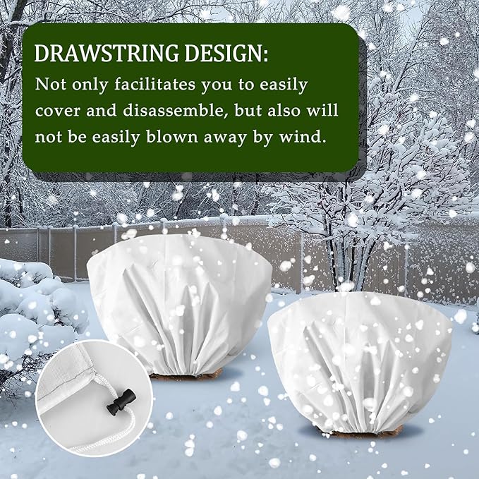 EYNDYN 8 Pcs Plant Covers Frost Protection Bag 39.3" x 19.6" Winter Reusable Plants Jacket with Drawstring Shrub Protection Wraps Bags Frost Blanket for Winter Outdoor Garden Plants