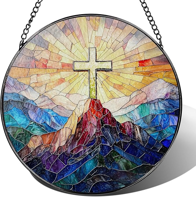 Stained Glass Suncatcher, Cross Sun Catcher Ornament, Easter Faith Cross; Stained Glass Window Hanging, Christmas Ornament, Jesus Home Decor, Christian Home Decor; Christian Gifts, Religious Gifts