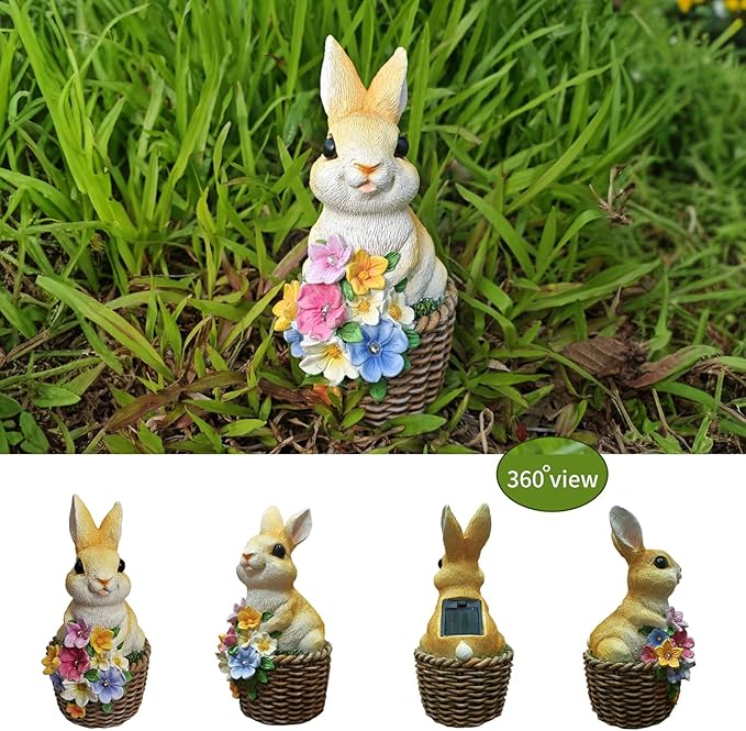 Solar Garden Statue LED Outdoor Garden Decor Funny Animal Sculpture for Yard Patio Lawn Weatherproof Resin Birthday Art Gift（Rabbit）