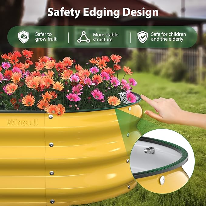 Raised Garden Bed Kit, 4x2x1 ft Galvanized Planter Box Outdoor with Safety Edging, Large Metal Raised Beds for Gardening Vegetables Flower Herb (Cream Yellow)