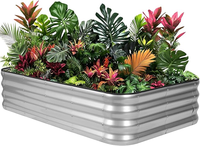 1MORE Raised Garden Bed - 6X2X1 Galvanized Planter Box for Outdoor Gardening and Planting, Ideal for Vegetables and Plants.Sliver-1Pcak