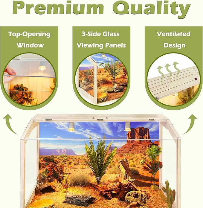 PROLEE Tempered Glass Bearded Dragon Tank,Reptile Tank with Clear Window View, Anti-Scratch Lizard Tank,Spacious Reptile Enclosure for Snakes, Lguanas, Chameleons (Oak, 28Gallons,24"L x 16"W x 16"H)