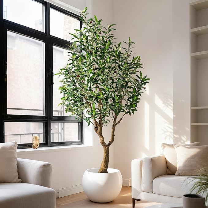Erimda 6FT Faux Olive Tree with Tall Exquisite Planter Artificial Olive Tree Tall, Potted Fake Olive Plant with 1260 Real Touch Leaves, Indoor Outdoor Home Garden Office Decor