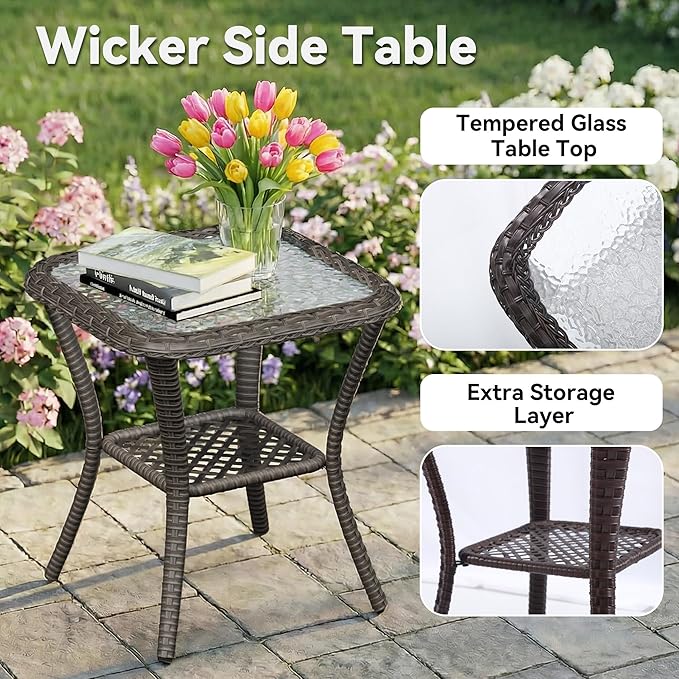 2 Pieces Outdoor Swivel Rocker Patio Chairs Set - Outdoor Wicker Patio Furniture Sets with 1 Side Table, Olefin Fabric Cushions Suitable for Backyard Deck and Porch, Green