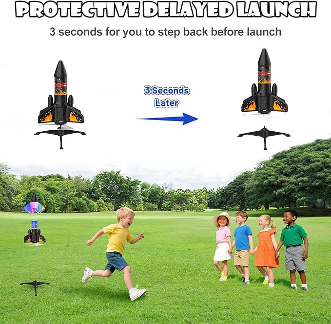 Ovaasy Rocket Launcher for Kids, 200 ft Self Launching Motorized Rocket Toy with LED and Safety Parachute Land, Outdoor Toys Cool Birthday for Boys Ages 8-12 (Orange)
