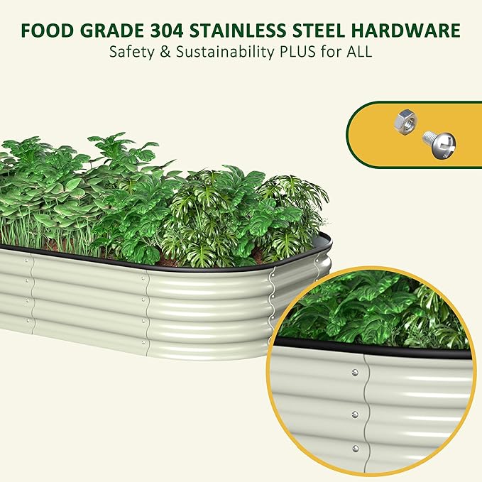 BlueWish 6x3x1FT Metal Raised Garden Bed, 11.2” H Raised Garden Bed with Bottomless Design, Rubber Edges, Many-in-1 Modular Planter Box for Backyard, Garden, Patio, Beige