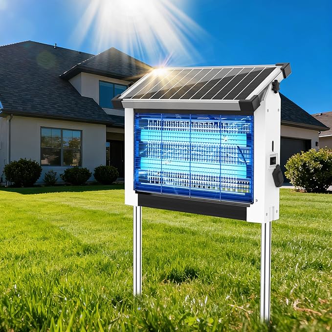 Solar Bug Zapper Outdoor, Mosquito Zapper Waterproof Electric Fly Zapper Rechargeable Mosquito Killer Lamp with 10W Solar Panel, 4500V Cordless Fly Trap for Backyard, Patio, Garden, RV, Camping