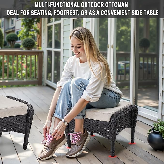 Belord Patio Rocking Chairs Furniture Set of 6, Outdoor Wicker Furniture Sets with Wicker Rocker, Small Patio Conversation Sets with Outdoor Couch Ottomans Black/Beige