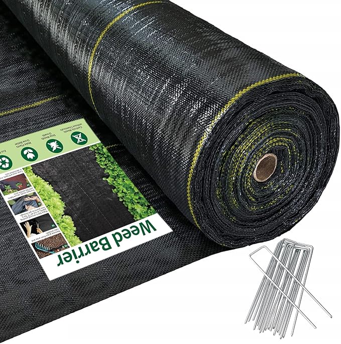 Sunocity 4ft x100ft Pro Black Weed Barrier, 6oz Premium Landscape Fabric-Heavy Duty Woven Ground Cloth with Superior Permeability Weed Control Convenient Design