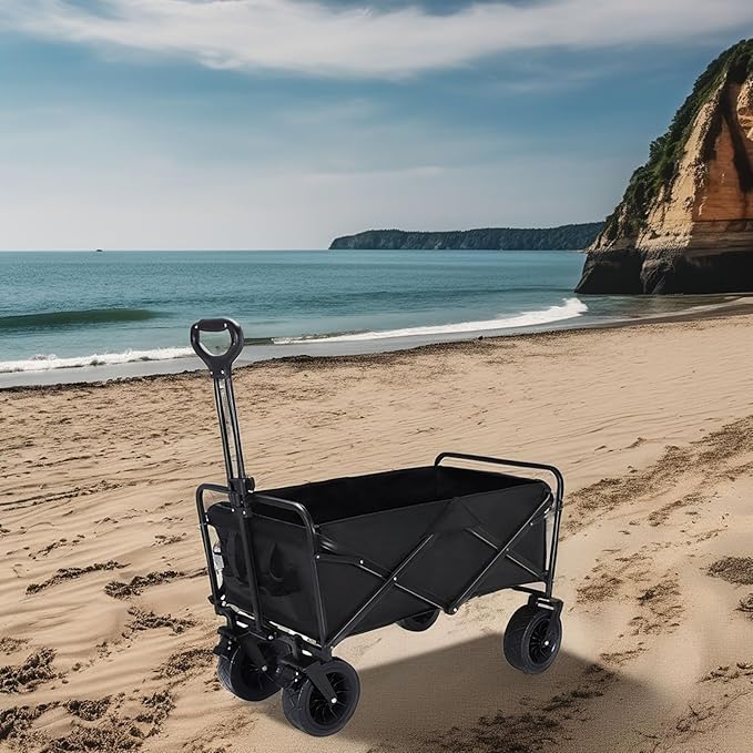 Wagons Carts Foldable, Heavy Duty Utility Shopping Cart with Wheels,Portable Utility Outdoor Wagon for Grocery, Shopping, Garden, Sports, Camping, Black