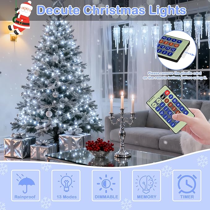 Decute 300Led 99FT Silver Wire Christmas Fairy String Lights Dimmable with Remote Control Starry Lights with UL Cerficated Decorative for Party Wedding Bedroom Christmas Tree Cool White