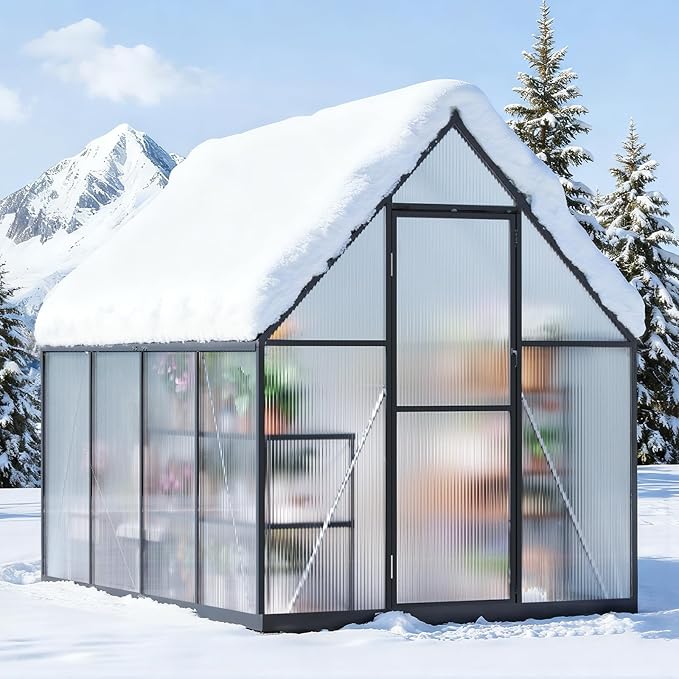 6x8FT Greenhouse for Outdoors, Galvanized Steel Frame Winter Green House w/Adjustable Roof Vent, Lockable Door Handle &DrainageSystem, Walk-in Greenhouses for Outside Garden Backyard