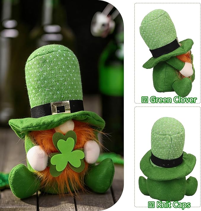 St Patricks Day Decorations Gnomes Plush St. Patrick's Decor Decoration Gifts Green Irish Elf Tomte Gnome Ornaments Accessories for Home Table