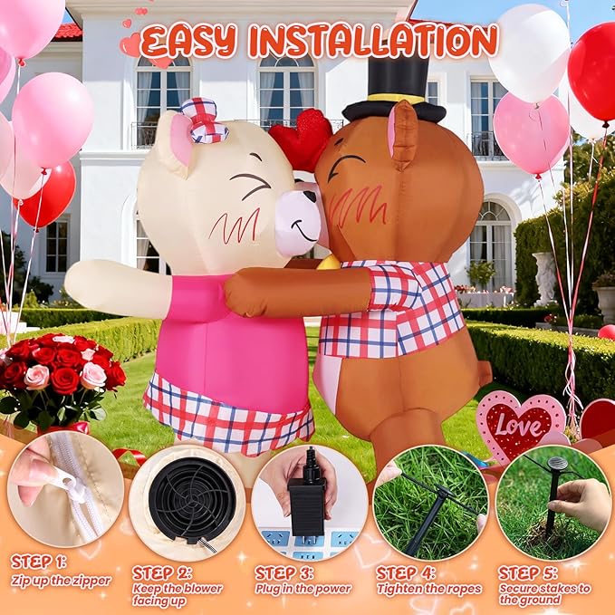 Inflatable Valentines Day Outdoor Decorations - 4.6FT Couple Bear Valentine Blow up Yard Decoration with LED Light for Party Birthday Anniversary Wedding Propose Garden Lawn Decor