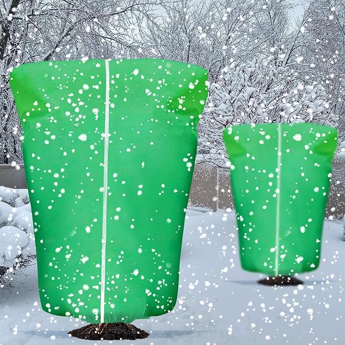 EYNDYN 4 Pcs Plant Covers Frost Protection Bag 71" x 47" Winter Reusable Plants Jacket with Drawstring Shrub Protection Wraps Bags Frost Blanket for Winter Outdoor Garden Plants
