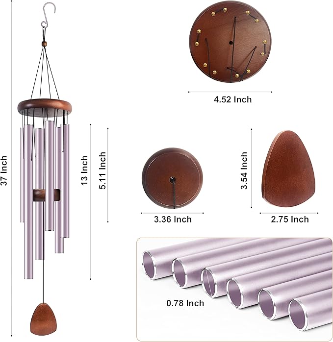 Bursvik Large Aluminium Wind Chimes 37 Inches to Create a Zen Atmosphere Suitable for Outdoor, Garden, Patio Decoration. Classic Wind Chimes with Wind Catcher Suitable as A Gift for Unisex(Purple)