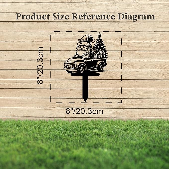 Magilab Personalized Iron Yard Stake - Christmas Cute Gnome Dwarves Decor, 8-Inch Black Metal Garden Sign for Outdoor (Style N)