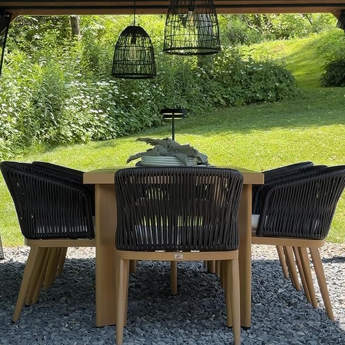 PURPLE LEAF 2 Pieces Outdoor Dining Chair All-Weather Wicker Aluminum Frame Patio Dining Chair for Lawn Garden Backyard Deck with Cushion, Teak Armchair
