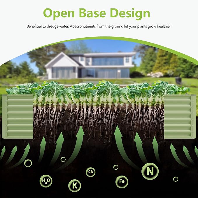 6x3x2FT Galvanized Raised Garden Bed Kit, Galvanized Planter Raised Garden Boxes Outdoor, Large Metal Raised Garden Beds for Vegetables-Green