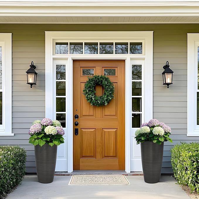 Autodaya 22.8" Tall Planters Set of 2, High-Density Resin Brushed Outdoor Pots for Plants, Versatile Indoor/Outdoor Flower Pots w/Drainage Hole for Patio Garden Porch & Living Room Decor, Ideal Gift