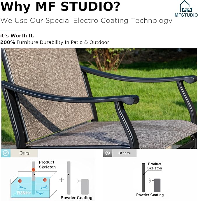 MFSTUDIO Patio Table and Chairs Set, 7 Pieces Outdoor Dining Set with 6 Patio Dining Chairs and 1 Heavy Duty Metal Expandable Table for 6, All Weather Resistant Patio Dining Furniture, Grey