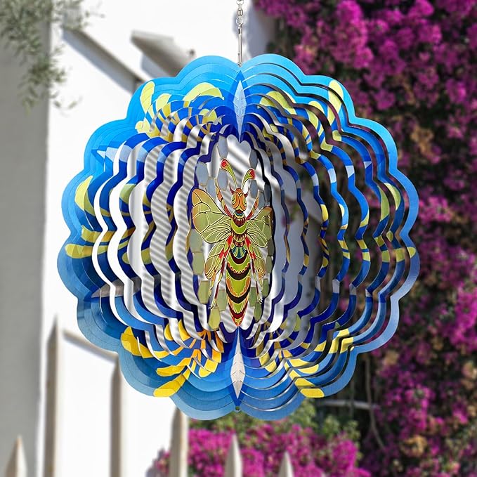 Bee Wind Spinners 3D Hanging Spinner Bee Gifts for Women Mom Grandma Dad,12inch Metal Spring Wind Kinetic Sculpture for Outdoor&Indoor Decor, Yard Art, Garden Ornament Decoration