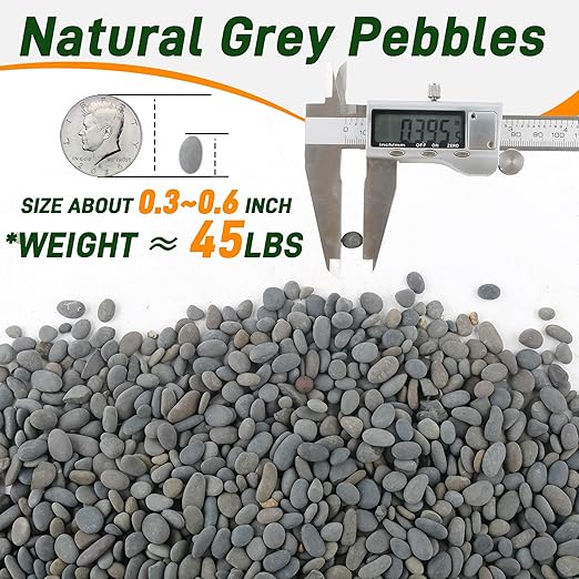 Quibbay 45 LB Natural River Rocks Mexican Beach Pebbles, 0.3-0.6 Inch Natural Unpolished Bulk Rocks, Pebbles for Landscaping Garden Paving Plant, Rocks for Walkways Outdoor Decorative Stone, Grey