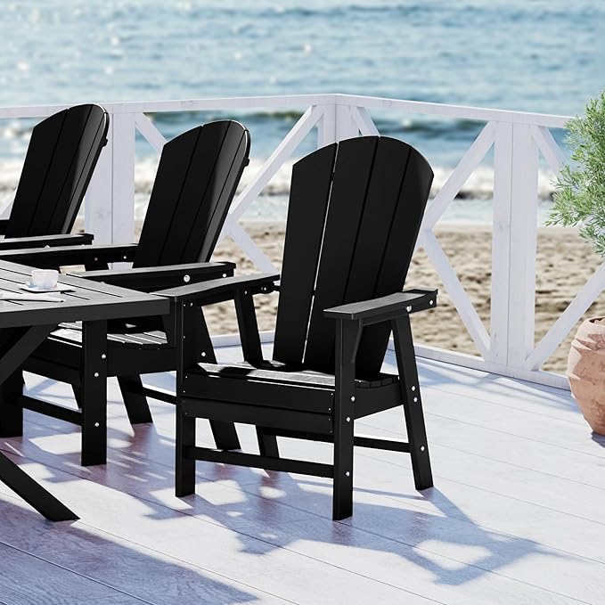 WestinTrends Malibu Malibu Outdoor Patio HDPE Plastic Adirondack Dining Chair Black