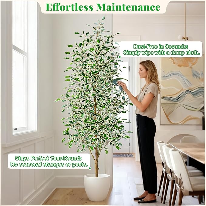 6FT Artificial Ficus Trees Indoor Faux Trees Indoor Fake Floor Plants Tall Artificial Tree with White Pot Faux Tree Fake Indoor Tree Silk Plants Artificial Trees for Home Decor Indoor