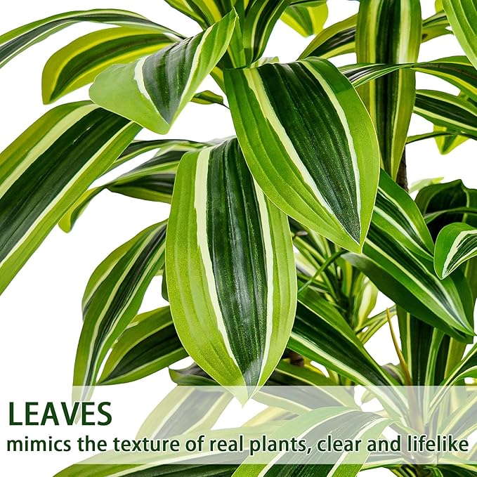 Artificial Yellow Dracaena Tree - 6FT Tall Fake Plants with Black Planter - Artificial Plants Indoor Floor Plant in Pot - Large Tropical Fake Yucca Potted Tree for Home Office Living Room Decor