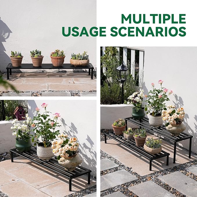 MultirackX Metal Plant Stand, Rust-proof Aluminum Display Rack, Plants Display Stands Decoration Racks for Living Room Garden Balcony Patio (Black, 41.3Inch Low)