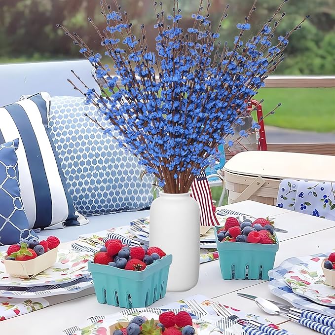 10 Pcs 29.5" Long Jasmine Artificial Blue Flowers Fake Jasmine Flowers Bouquet Stem for DIY Floral Art Plant Home Office Table Centerpieces Party Decorations