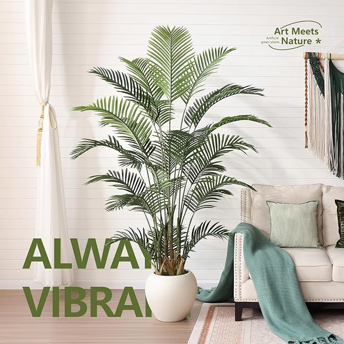 Verinatural Artificial Palm Tree Plant - 7FT Tall Fake Tree with Realistic Look & UV Protection - Large Indoor Outdoor Faux Floor Plant for Home Office Decor