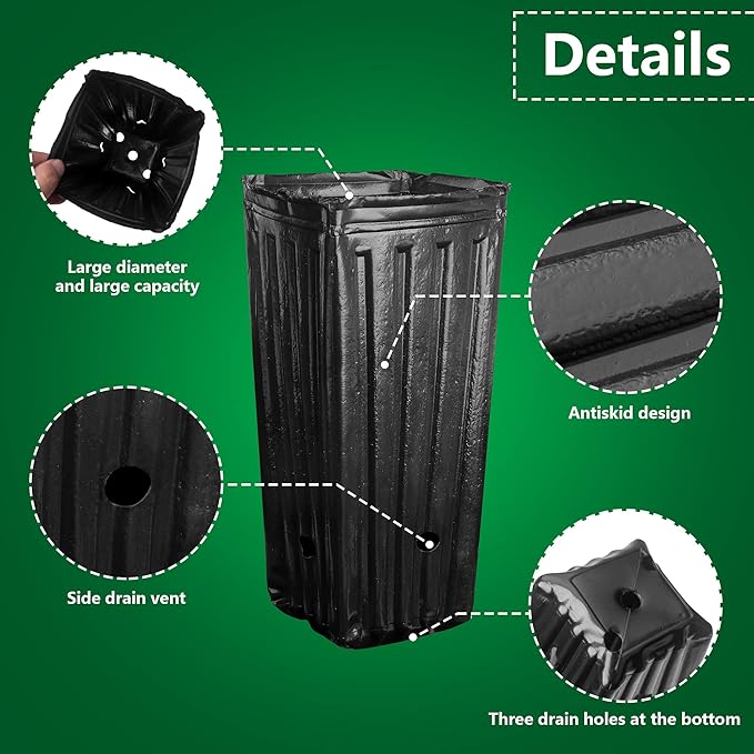 RunNico 50pcs Plastic Deep Plant Nursery Pots, 9.8”Tall Tree Pots,Black Deep Seedling Container Pots with Drainage Holes for Indoor Outdoor Gardening (4.7" Wx9.8 H)