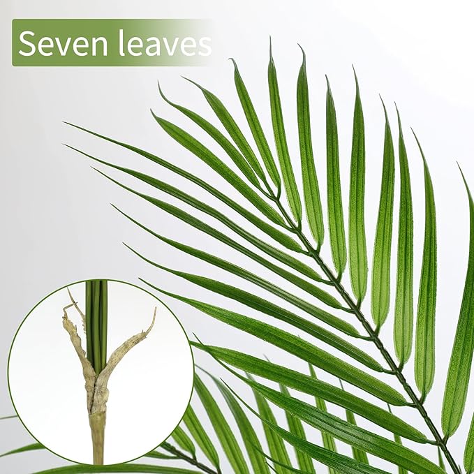 2PCS Artificial Palm Plant Leaves 27.5" Fake Tropical Areca Palm Bushes Tree Leaf Large Faux Greenery Stem Shrubs for Indoor Outdoor Home Garden Arrangement Jungle Safari Wedding Party Decor, 7 Leaves