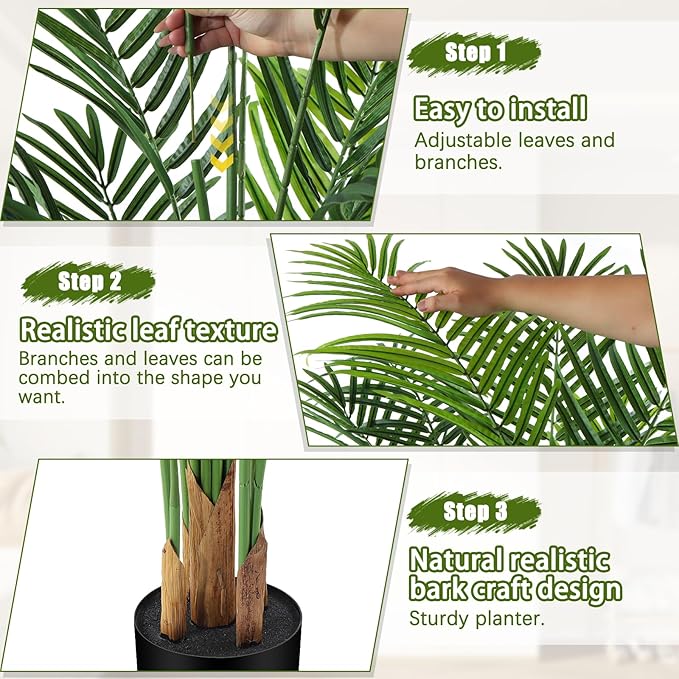 Artificial Palm Tree Outdorr 5ft, Large Fake Tropical Areca Palm Tree with 13 Trunks, Tall Faux Floor Plants for Indoor-Living Rooms, Offices, Bedroom Home Decor