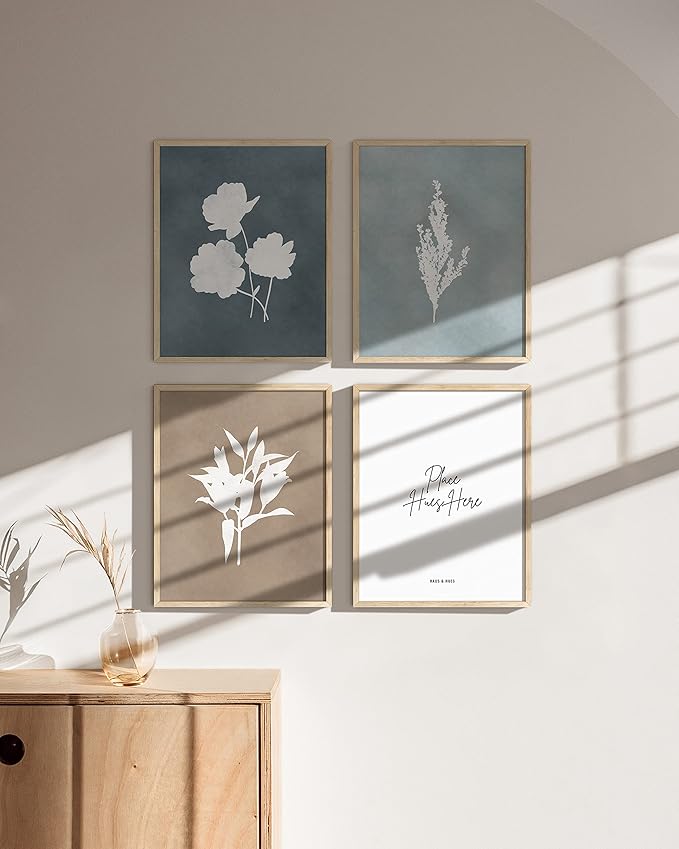 HAUS AND HUES Floral Wall Art - Set of 4 Plant Posters for Wall Vintage Botanical Prints, Flower Pictures for Room Aesthetic, Vintage Art Prints Flower Wall Art (Beige Frame, 16x20)