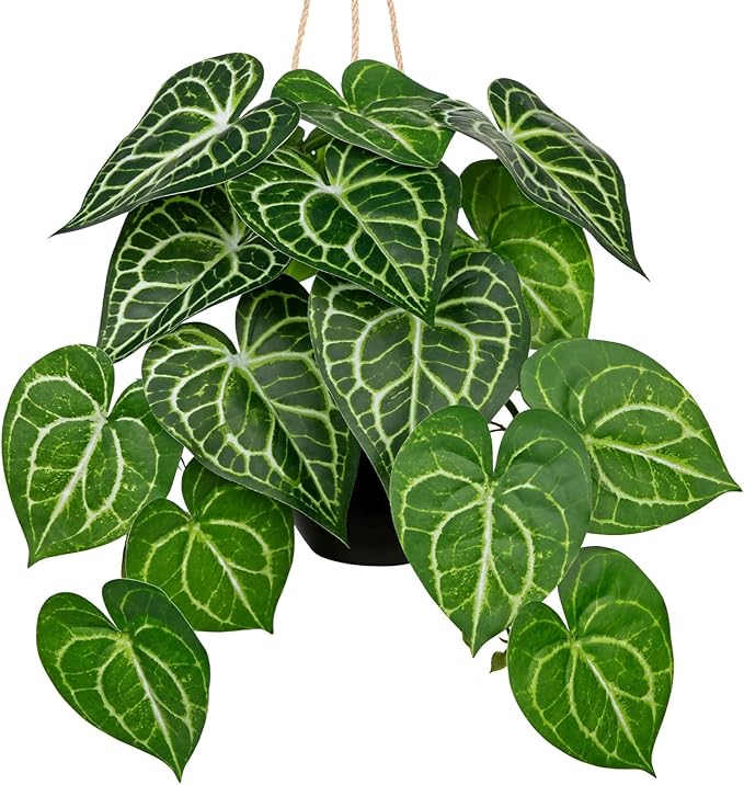 Fake Hanging Plant in Black Pot Artificial Syngonium Podophyllum Plant Faux Greenery Leaves for Wall Bedroom Office Desk Bathroom Indoor Outdoor Home Decor