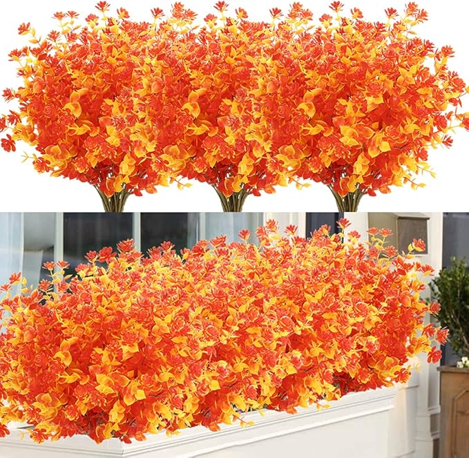 ArtBloom 6 Bundles Artificial Fall Flowers No Fade Faux Autumn Plants, Fake Indoor Outdoor Greenery for Thanksgiving Christmas Wedding Party Home Garden Fireplace Décor (Gold Yellow)
