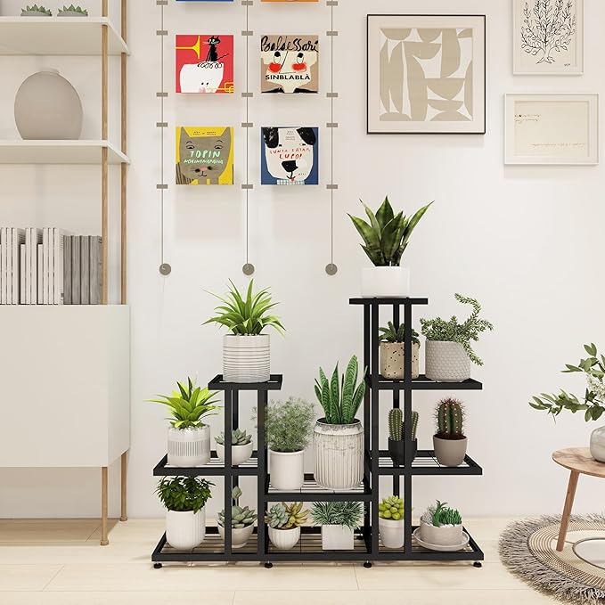 HusDream Corner Plant Stand Indoor 5 Tier 16 Potted Metal Plant Stands Outdoor Flower Shelf Heavy Duty Pot Holders for Patio Balcony Garden Living Room Home Decor (5-Tier 16 Potted)