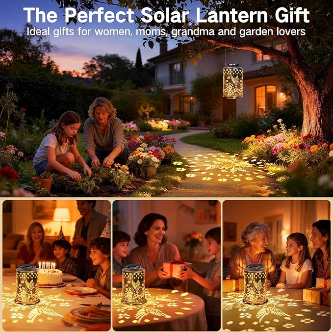 OUTONLIFE Hummingbird Outdoor Solar Lanterns, Waterproof Metal Hanging Solar Lights for Outside Yard, Garden, Patio, Lawn, Pathway Decorations, Birthday Gifts for Women Mom Grandma