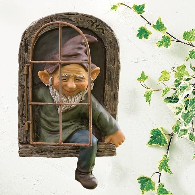 Tree Face Decoration Outdoor Gnome Statue Yard Art Ornament, 12 Inch Elf Outdoor Decor, Whimsical Garden Gnomes & Statues