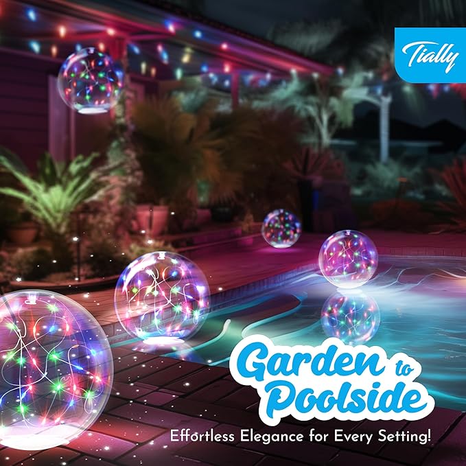 TIALLY Fairy Solar Floating Pool Lights - 14" Inflatable LED Pool Lights for Inground Pool, Waterproof Pool Lights That Float, Pool Decorations Outdoor, Best Gifts for Pool Owners, 2 Pack