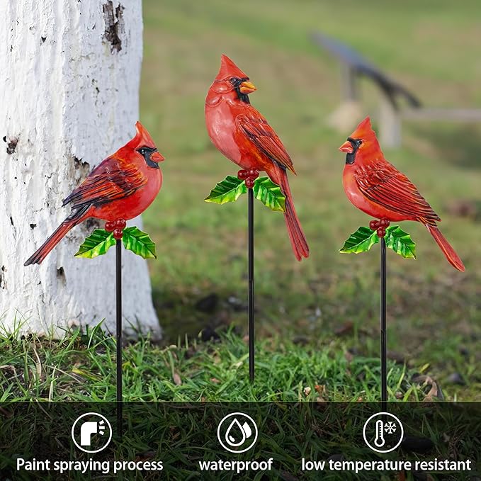 YNGFIL 3 Pack Red Birds Metal Decorative Garden Stakes - 20 Inch Shaker Patio Decor Art and Rust Resistant Metal Garden Decor for Indoor and Outdoor Decor - Perfect for Patio and Lawn Ornaments